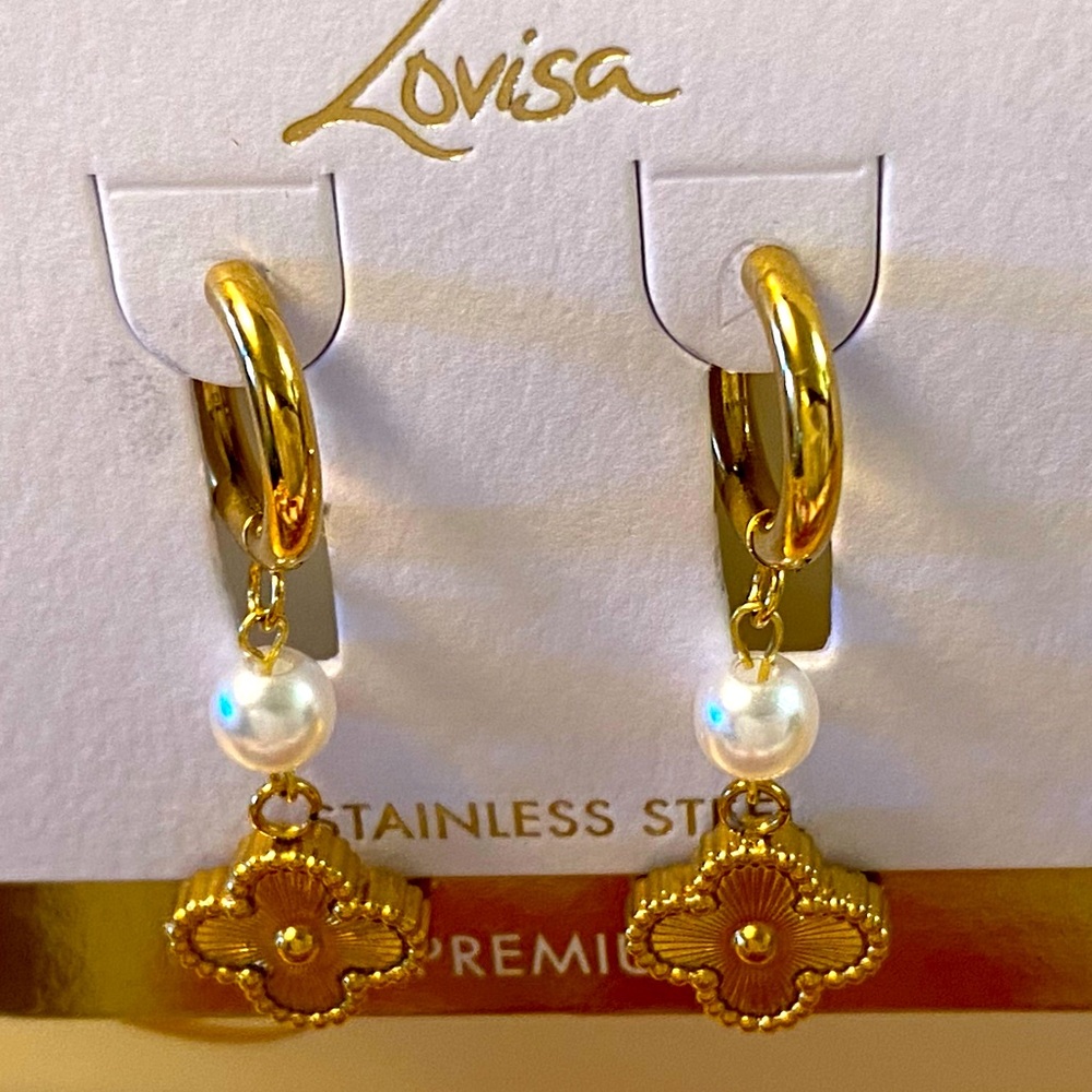 GP Stainless Steel and Pearl Drop Earrings